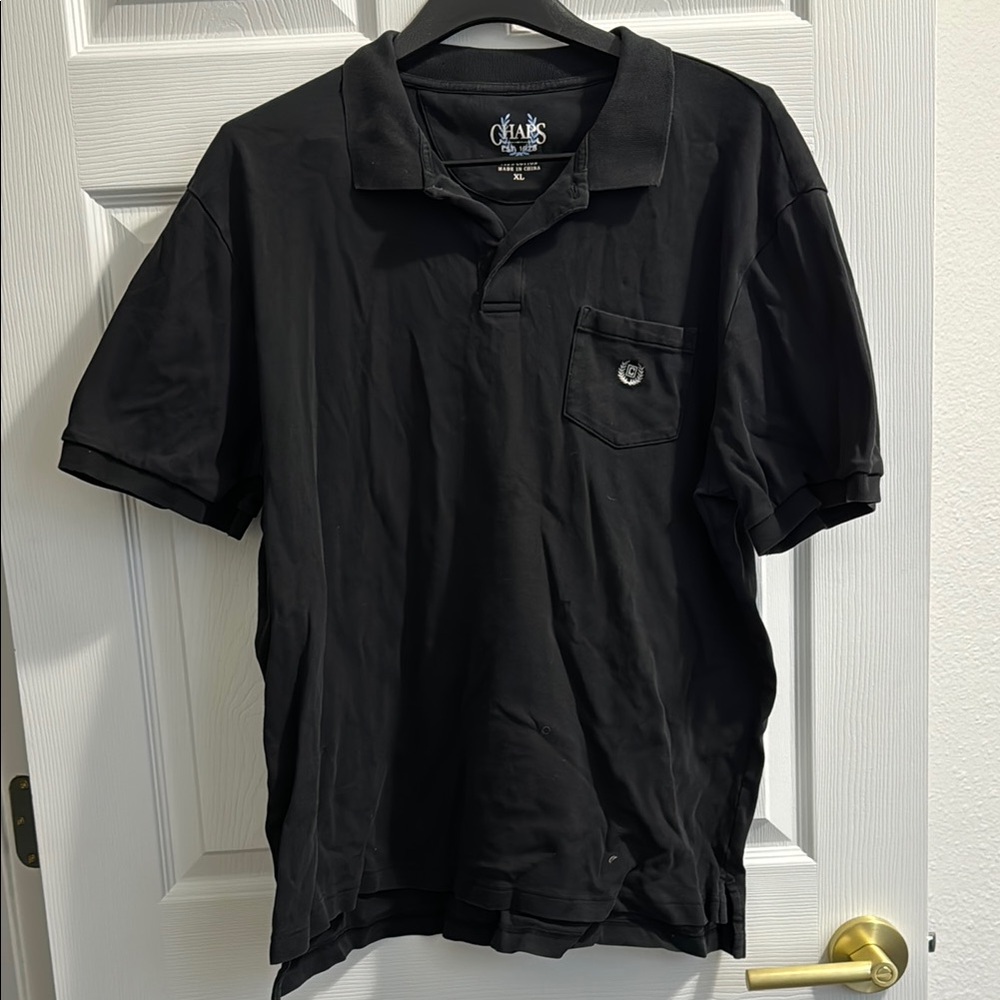 Chaps Black Polo Classic Design Short Sleeve 100% Cotton Shirt